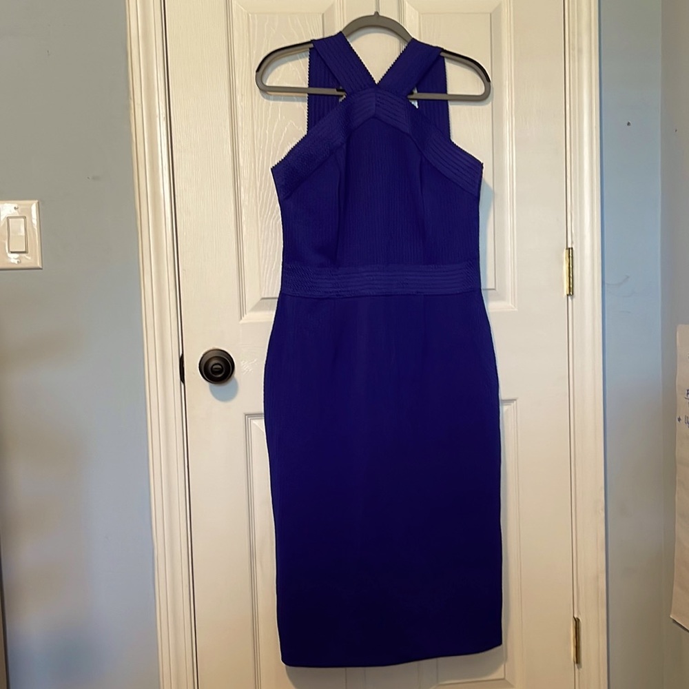 Make me an offer!  Sexy blue cocktail dress, curve hugging.